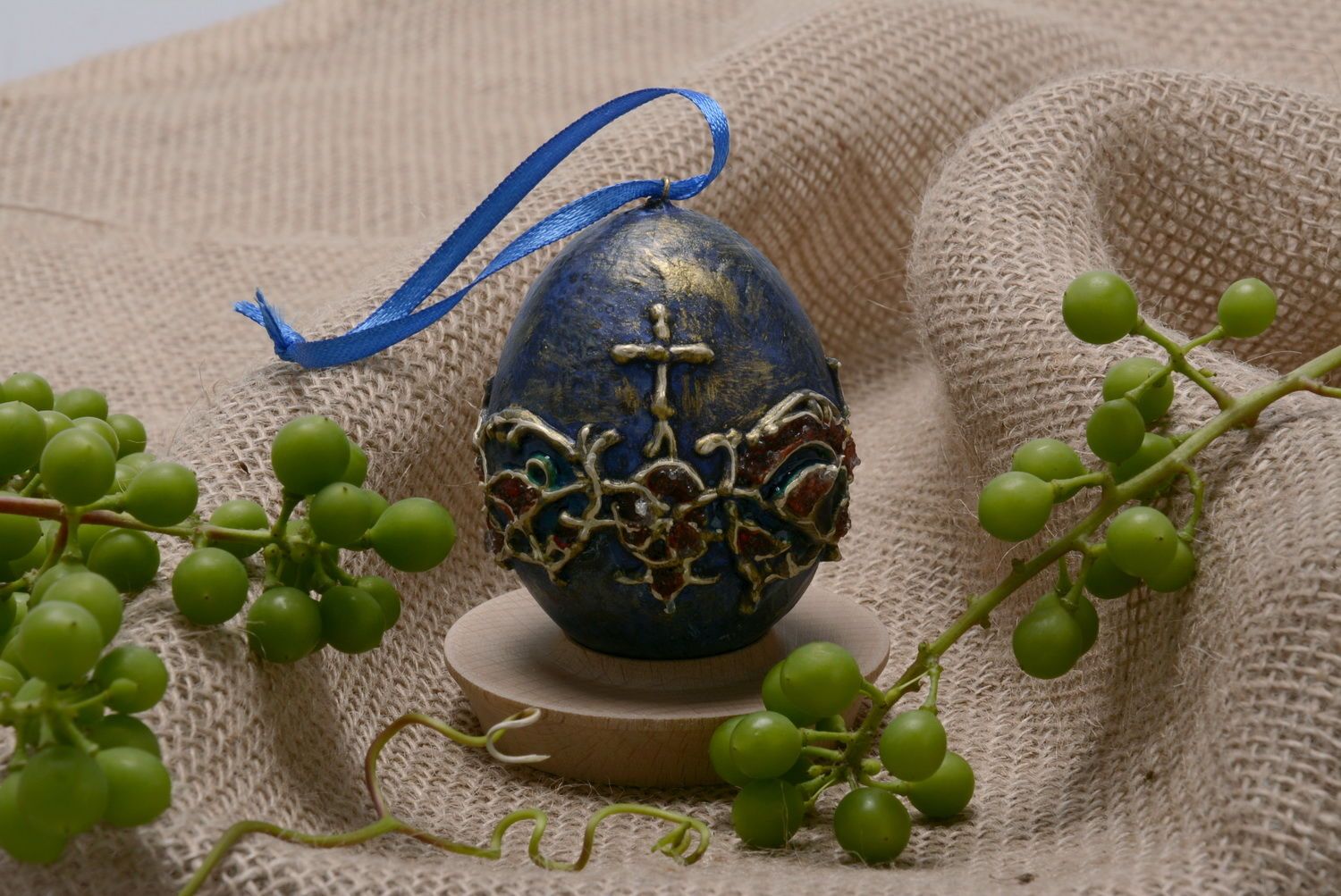 Suspension décorative artisanale œuf de Pâques bleu photo 5