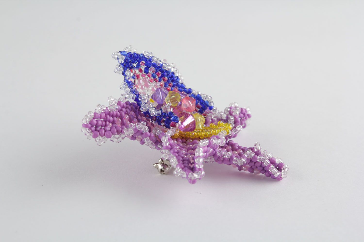 Homemade beaded brooch Orchid photo 5