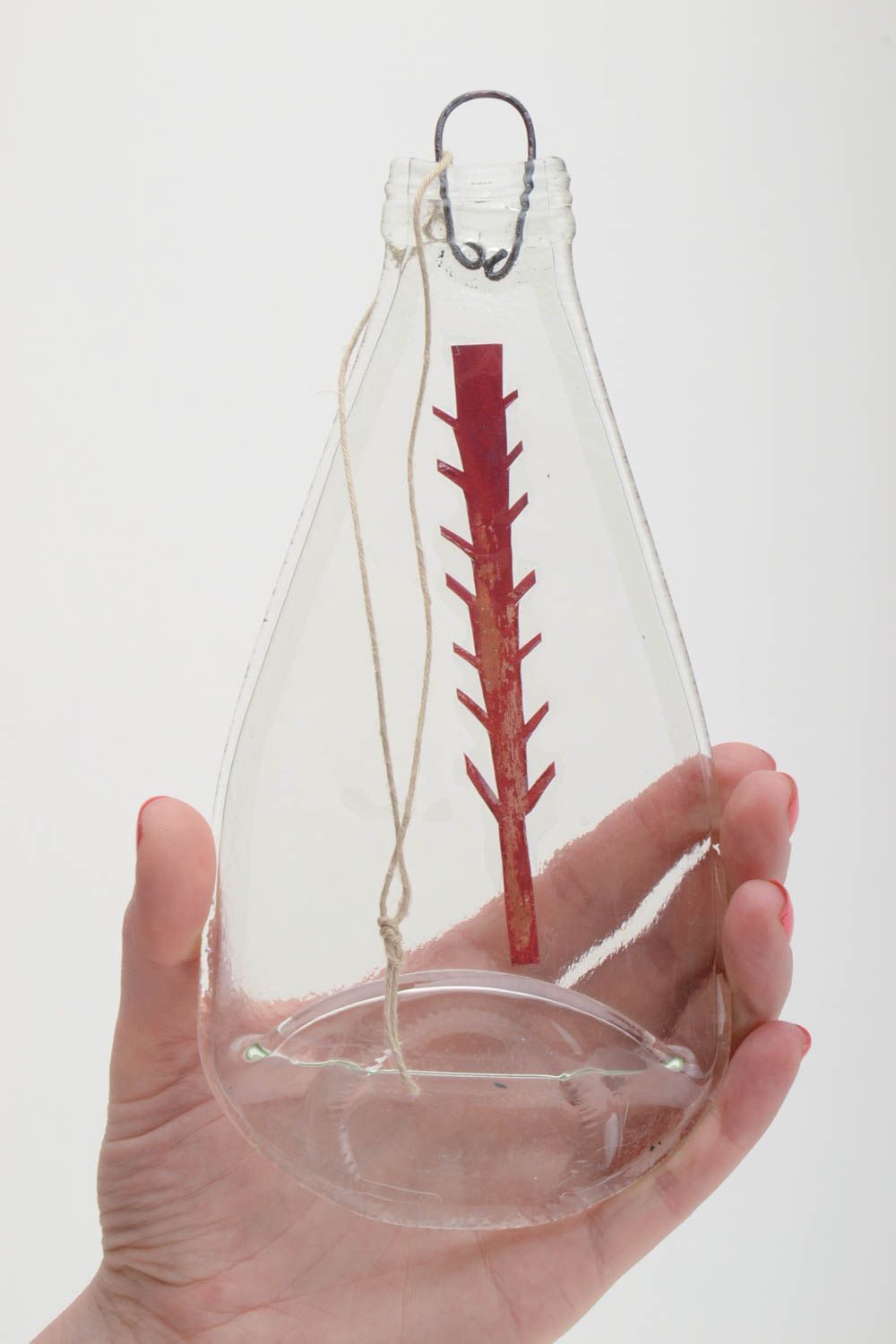 Déco à suspendre en verre fusing originale faite main en forme de bocal photo 5