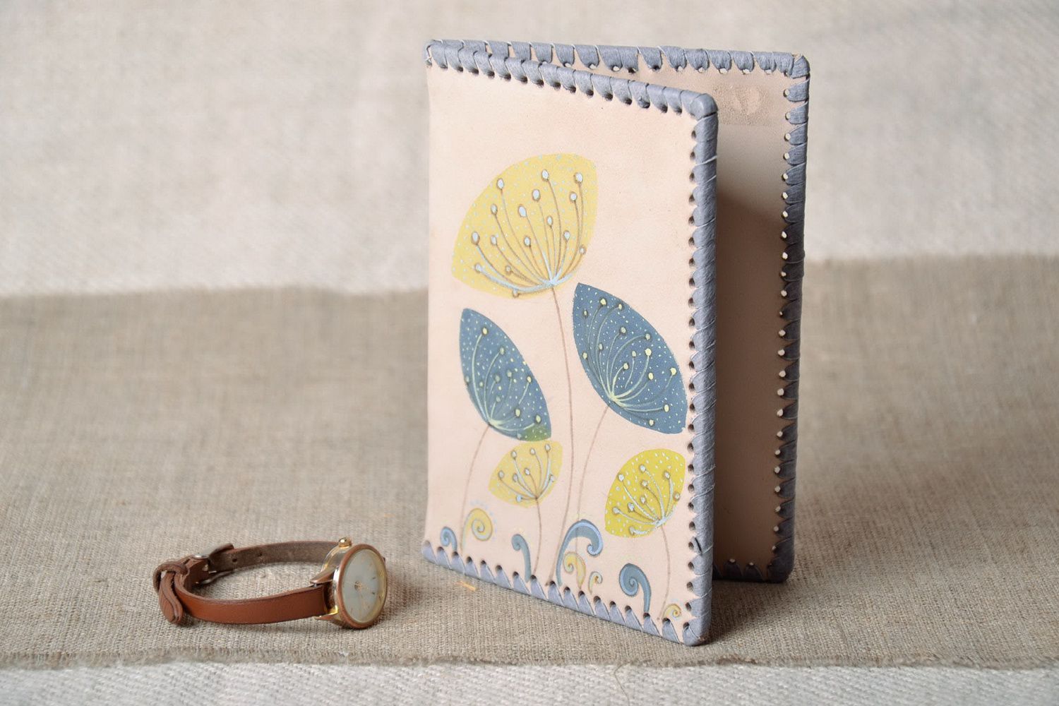 Leather passport cover Flowers photo 2