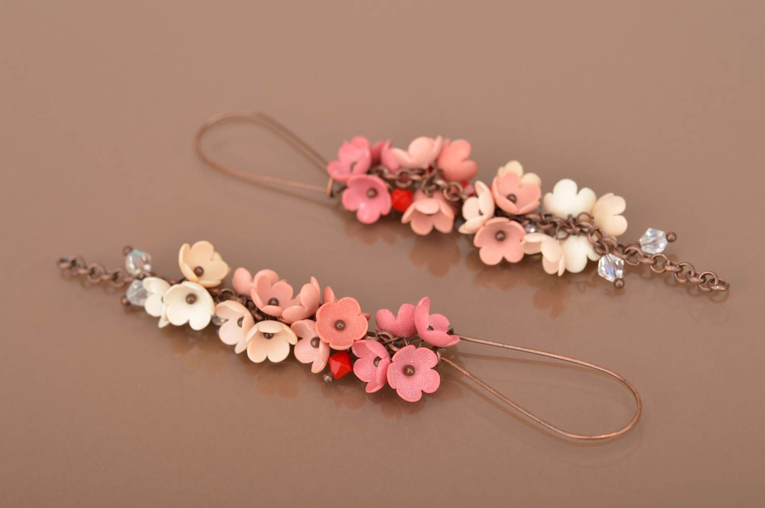 Handmade lange Ohrhänger Polymer Clay Schmuck Ohrringe für Damen mit Blumen foto 2