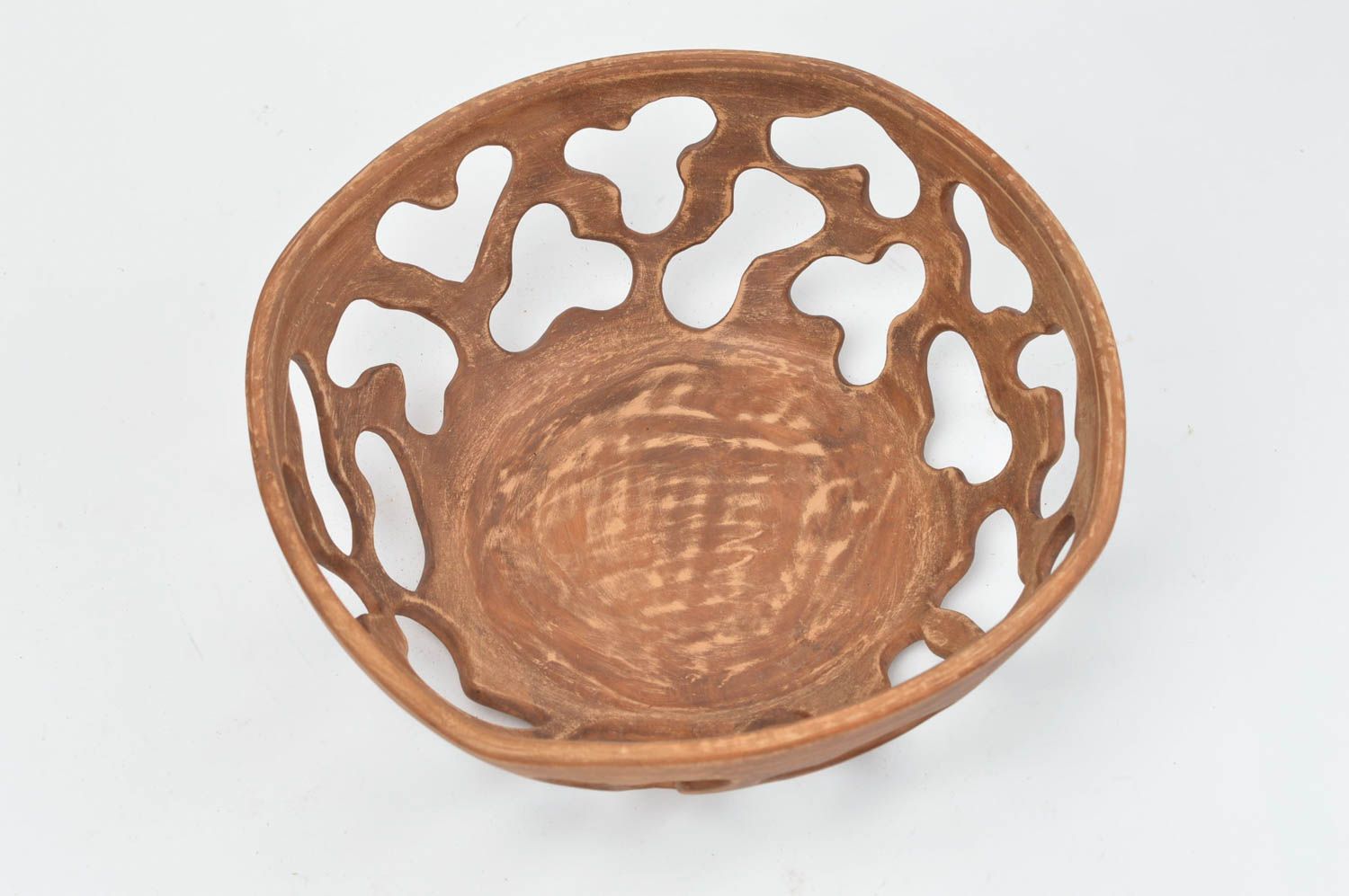 Bonbonnière en céramique ronde ajourée marron faite main cadeau original photo 2