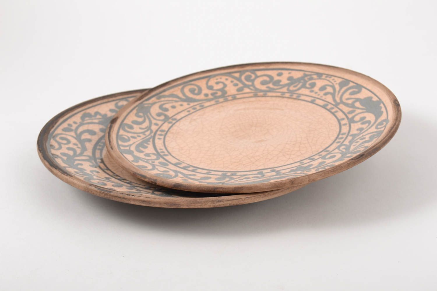 Керамические тарелки ручной работы глиняная посуда две узорные расписные тарелки фото 3