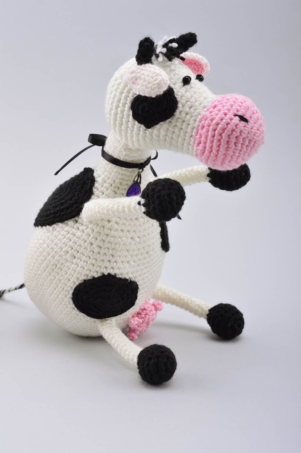 Jouet vache fait main Jouet tricot Cadeau enfant coton Déco chambre bébé photo 5
