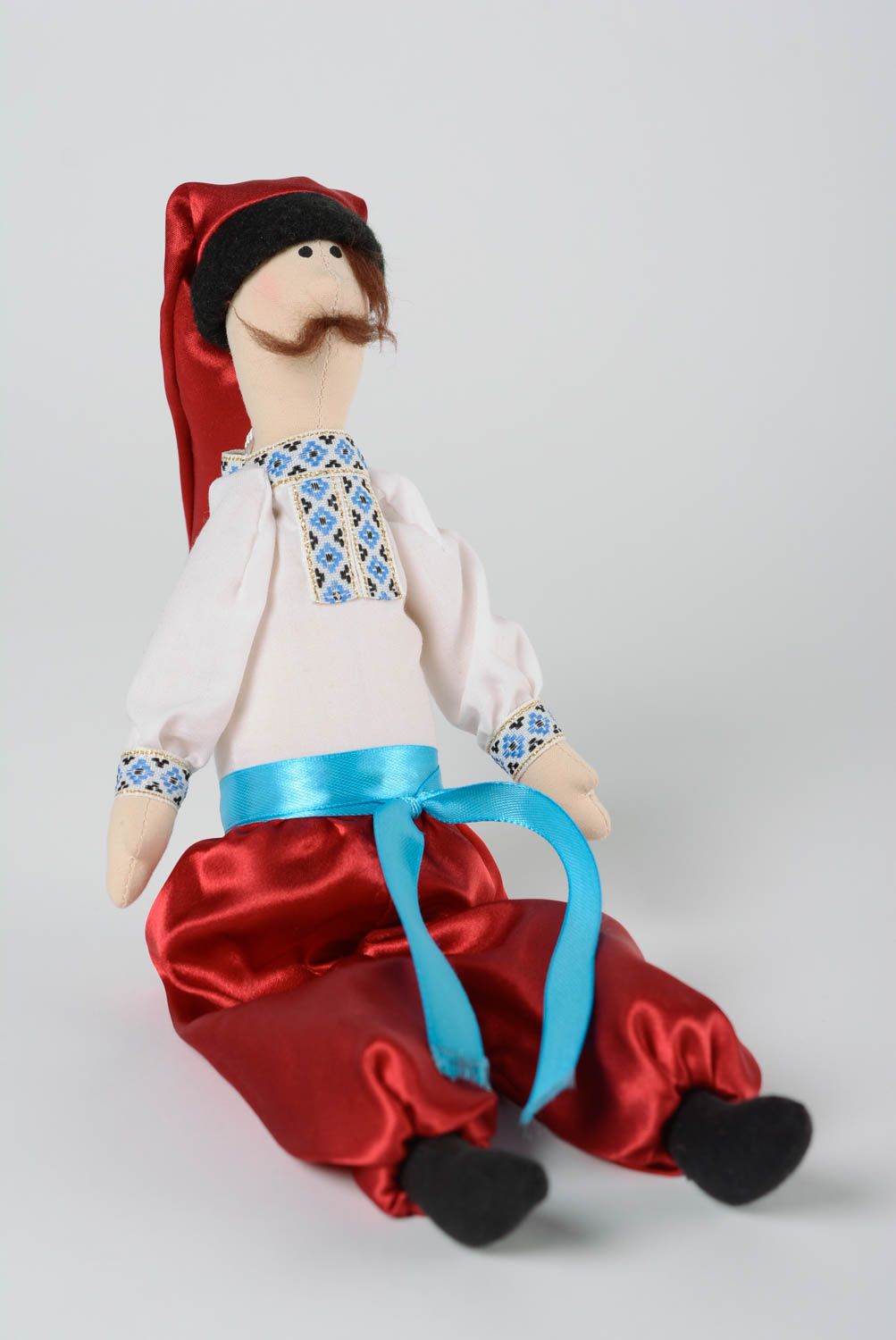 Handmade designer fabric soft doll the Cossack in traditional Ukrainian costume photo 1