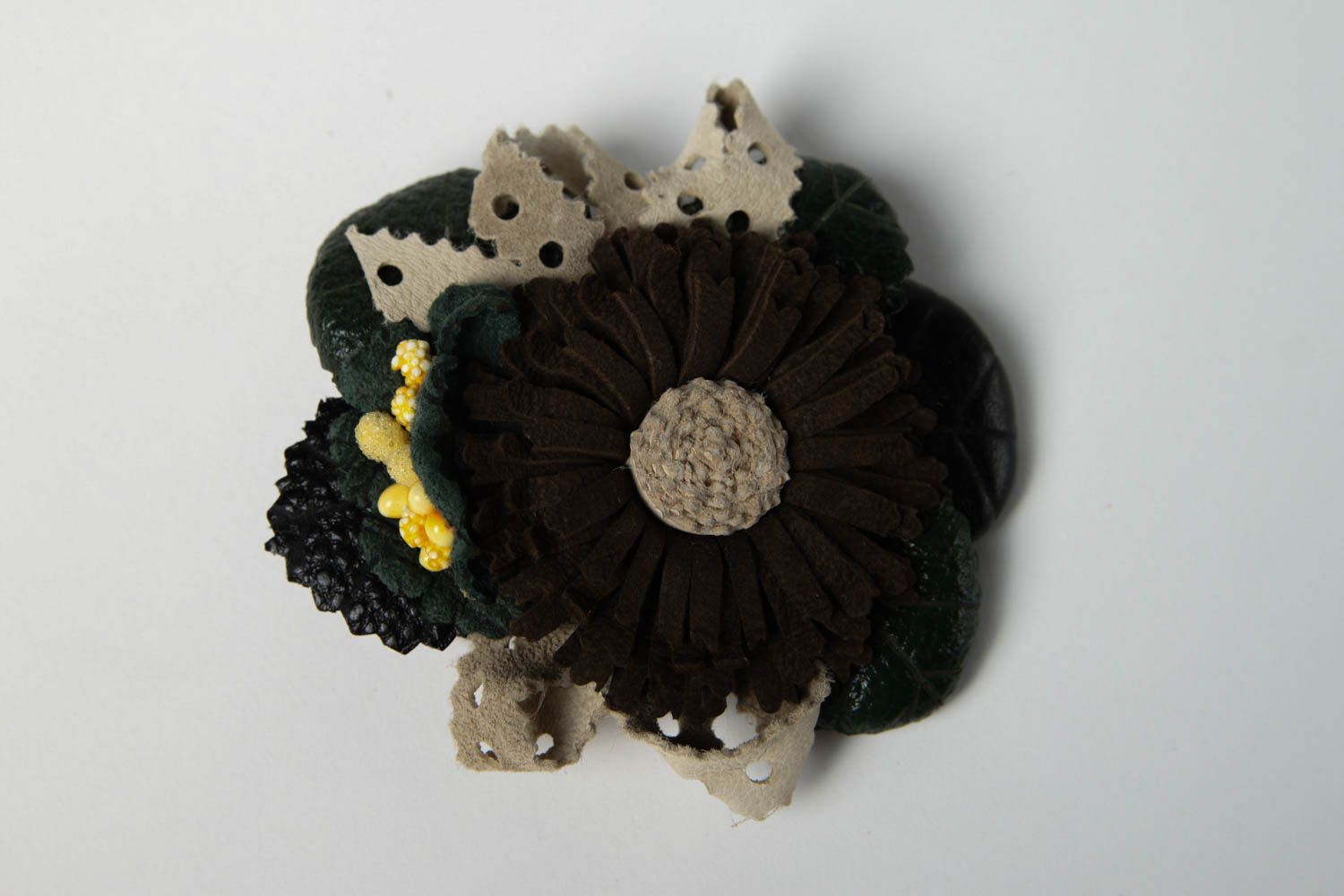 Handmade flower brooch leather accessories brooches and pins hair clip photo 3