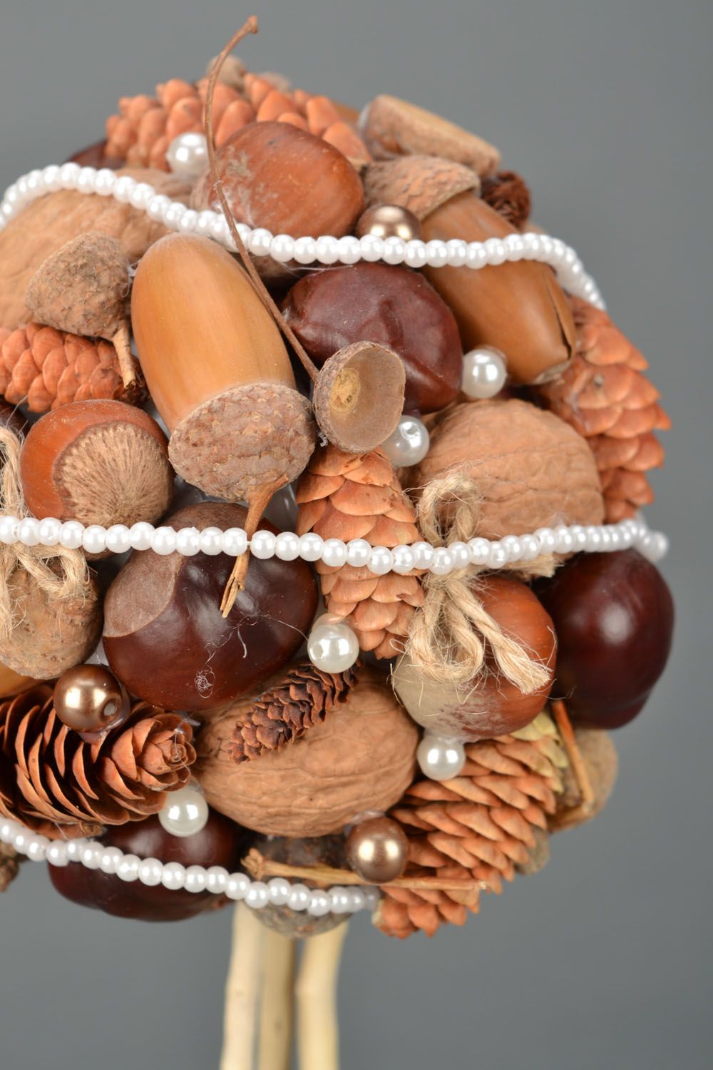 Handmade topiary with nuts, cones and acorns photo 3