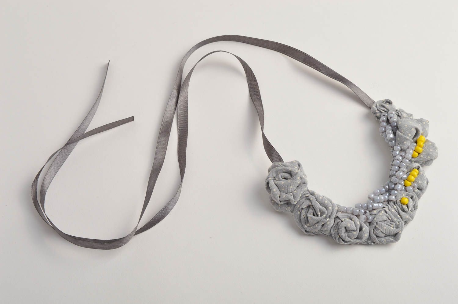 Handmade grey textile necklace designer cute necklace elegant jewelry photo 2