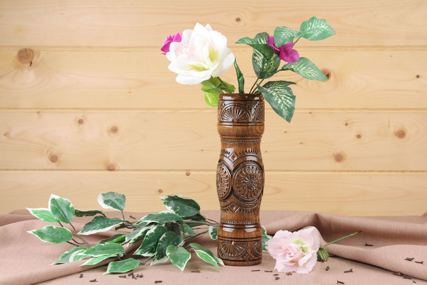 10 inches handmade wooden decorative vase for dry flowers 1 lb photo 1