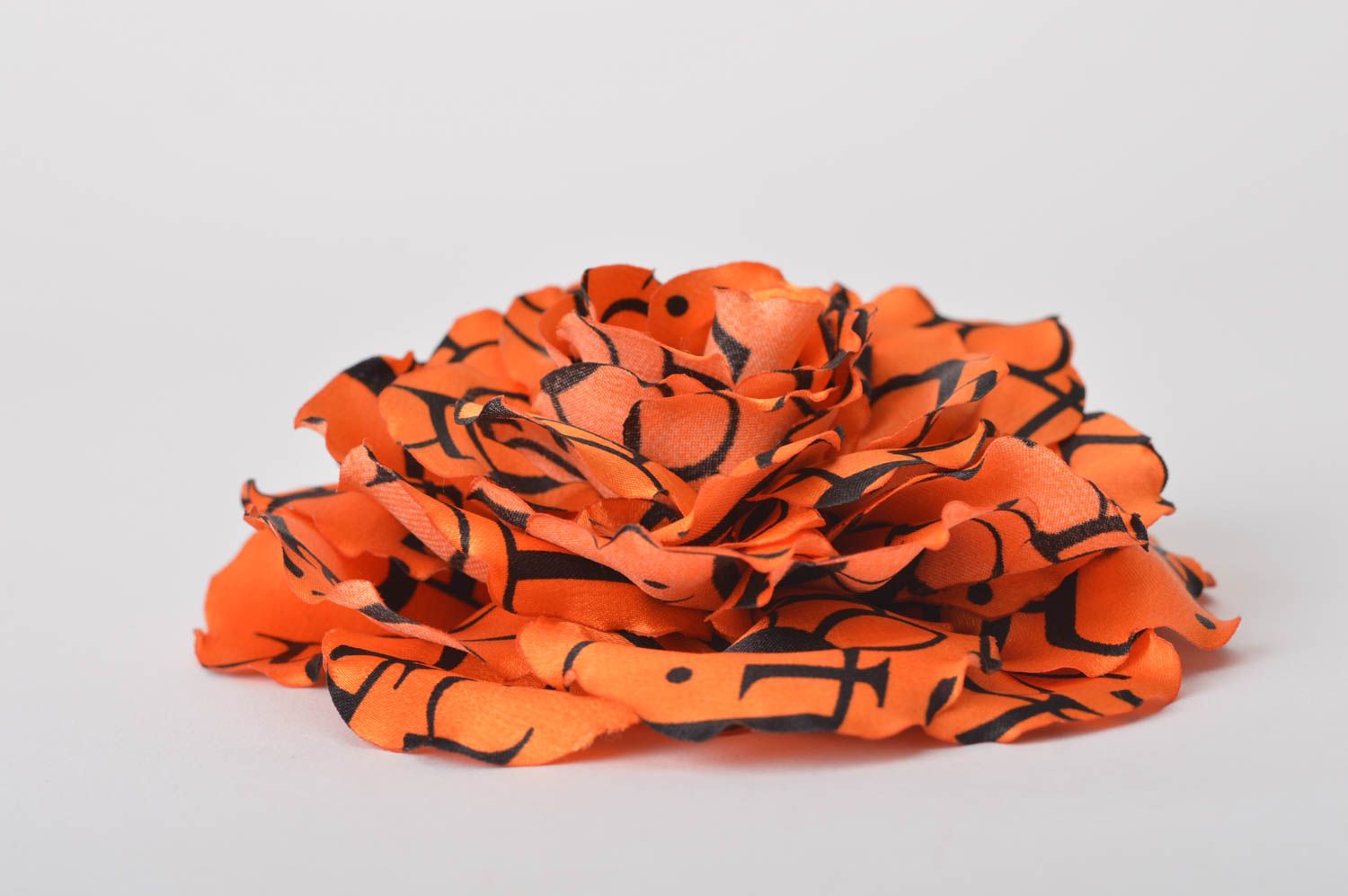 Broche faite main grande fleur Accessoire femme orange-noir Cadeau pour femme photo 2