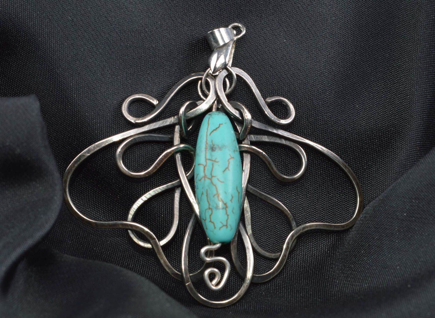 Turquoise pendant handmade metal necklace for women designer jewelry  photo 1