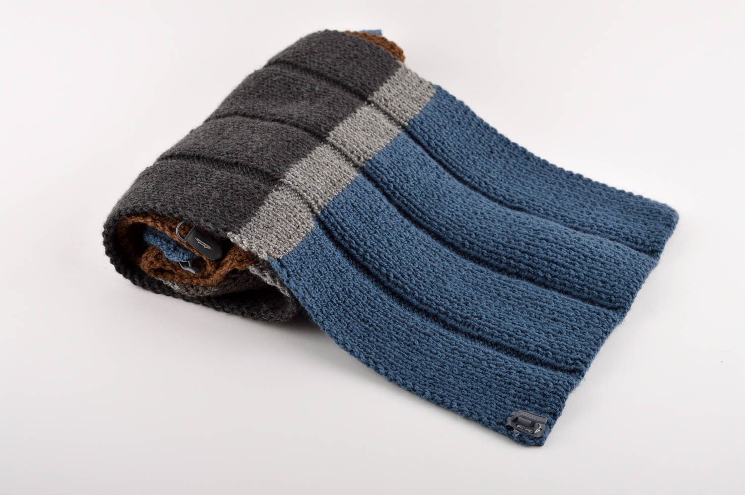 Bufanda de moda gris y azul artesanal prenda tejida de invierno accesorio unisex foto 1