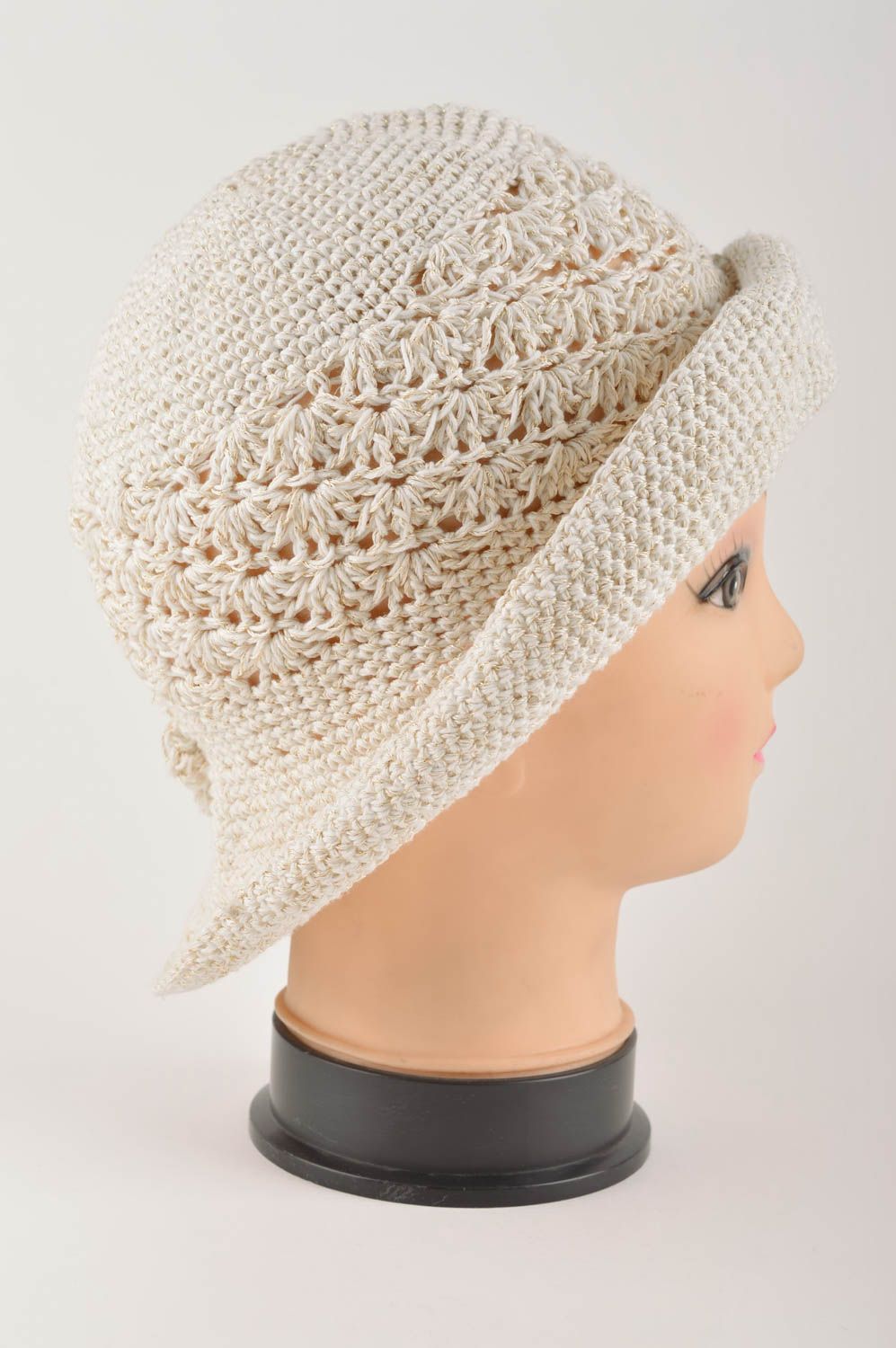 Handmade gehäkelter Hut Kopfbedeckung Damen Hut für Frauen hell schön für Sommer foto 4