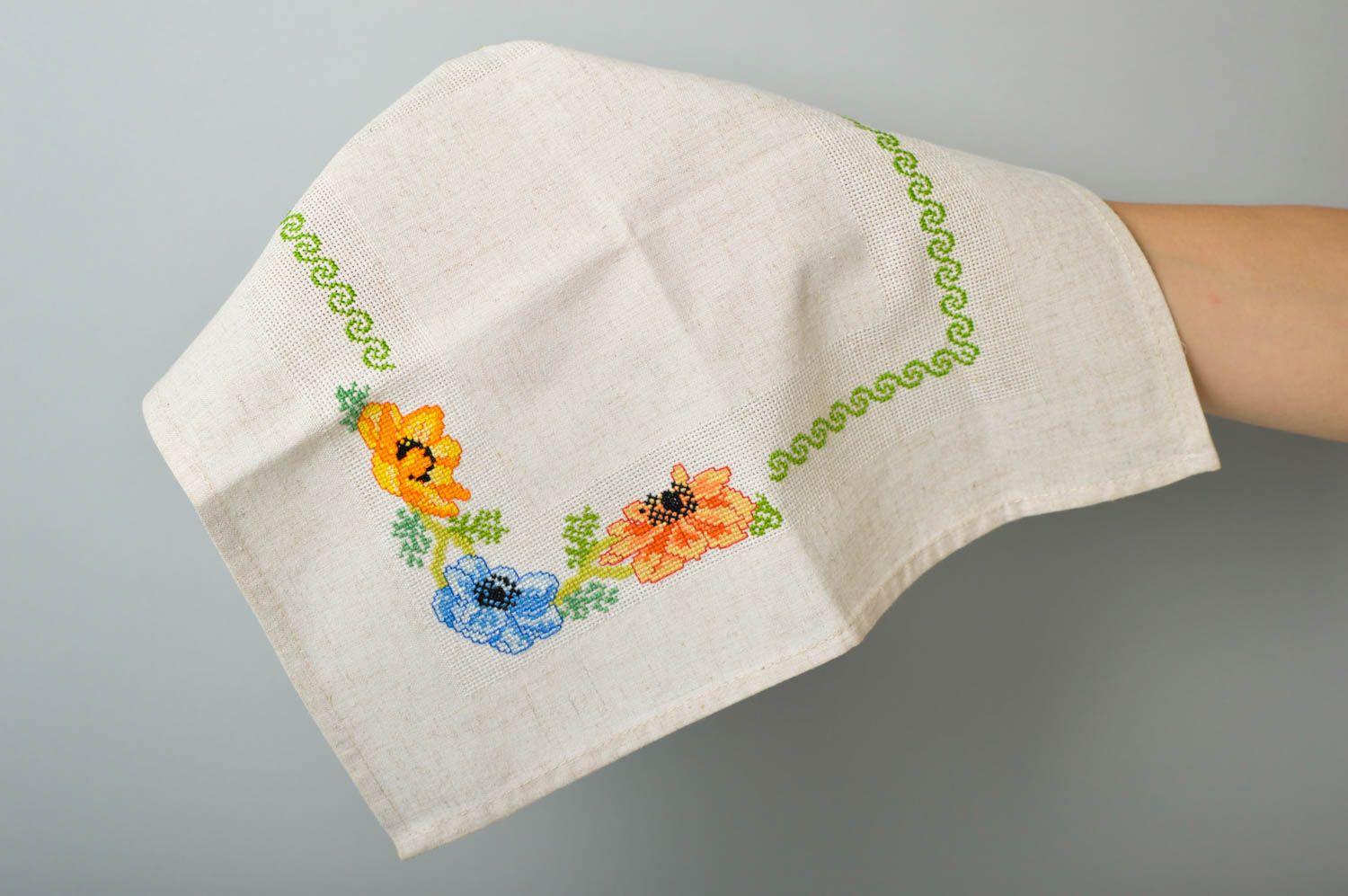 Servilleta decorativa bordada a mano de lino decoración de hogar regalo original foto 5