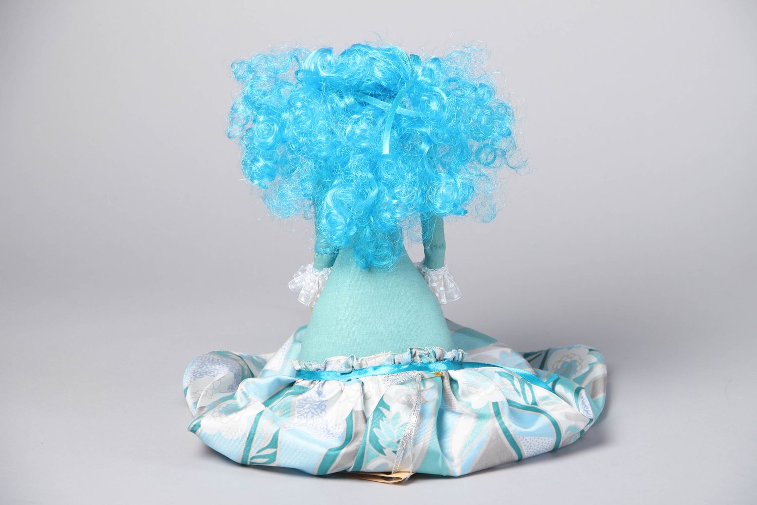 Handmade designer fabric doll with blue hair photo 3