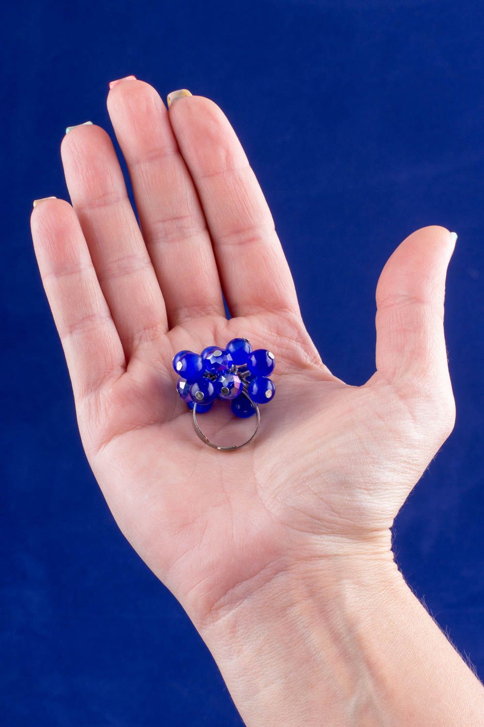 Damen Ring mit Katzenauge in Blau regulierbare Fourniture handmade Geschenk foto 4