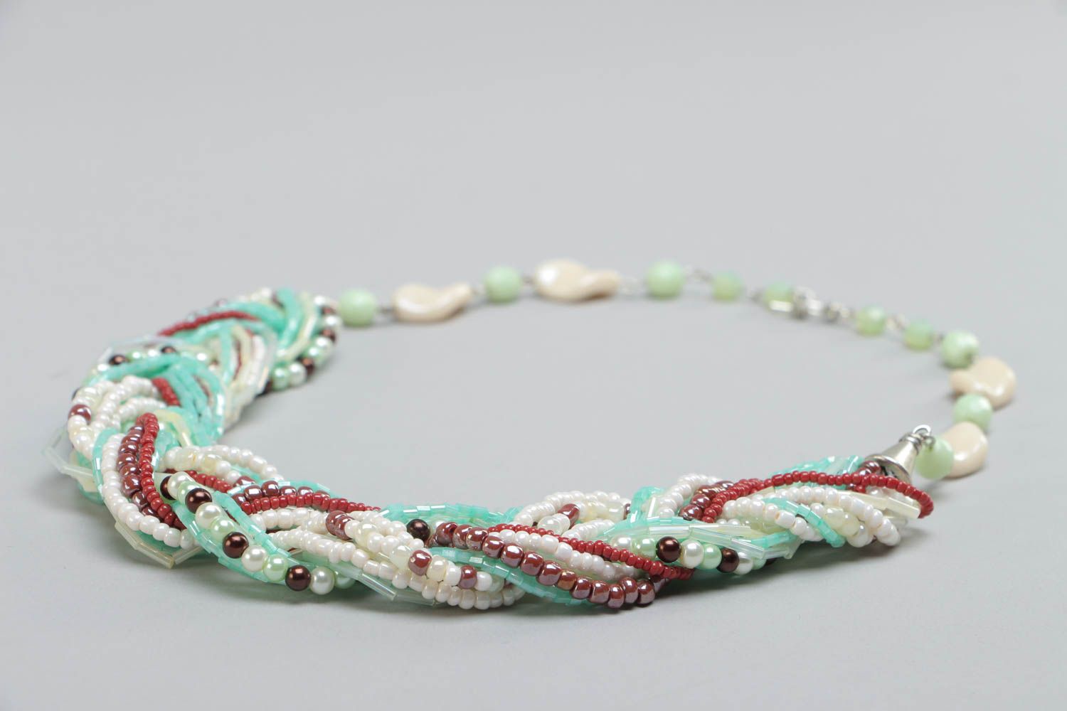 Unusual stylish handmade woven beaded bracelet of gentle color photo 4