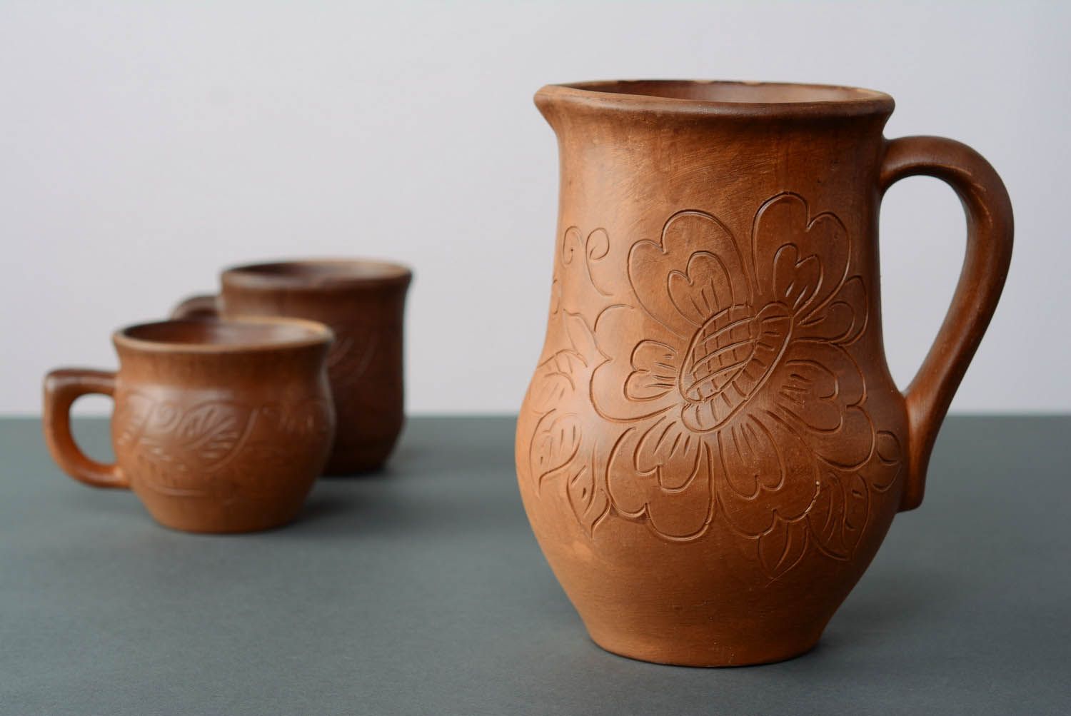 80 oz ceramic terracotta color water or milk jug with handle 2 lb photo 1