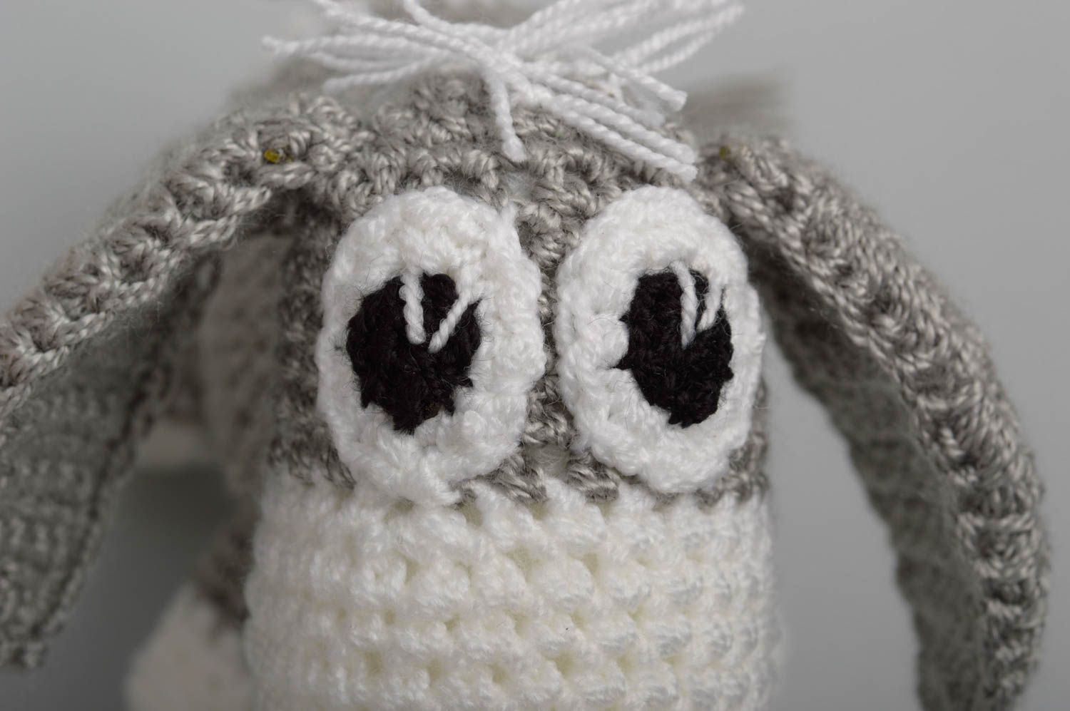 Jouets tricotés Peluches faites main Cadeau enfant ânes coton gris blanc photo 5