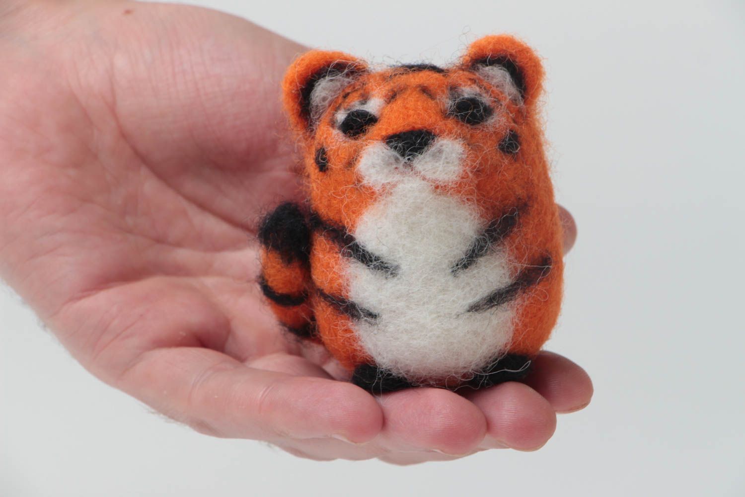 Small handmade natural wool soft toy tiger needle felting technique photo 5