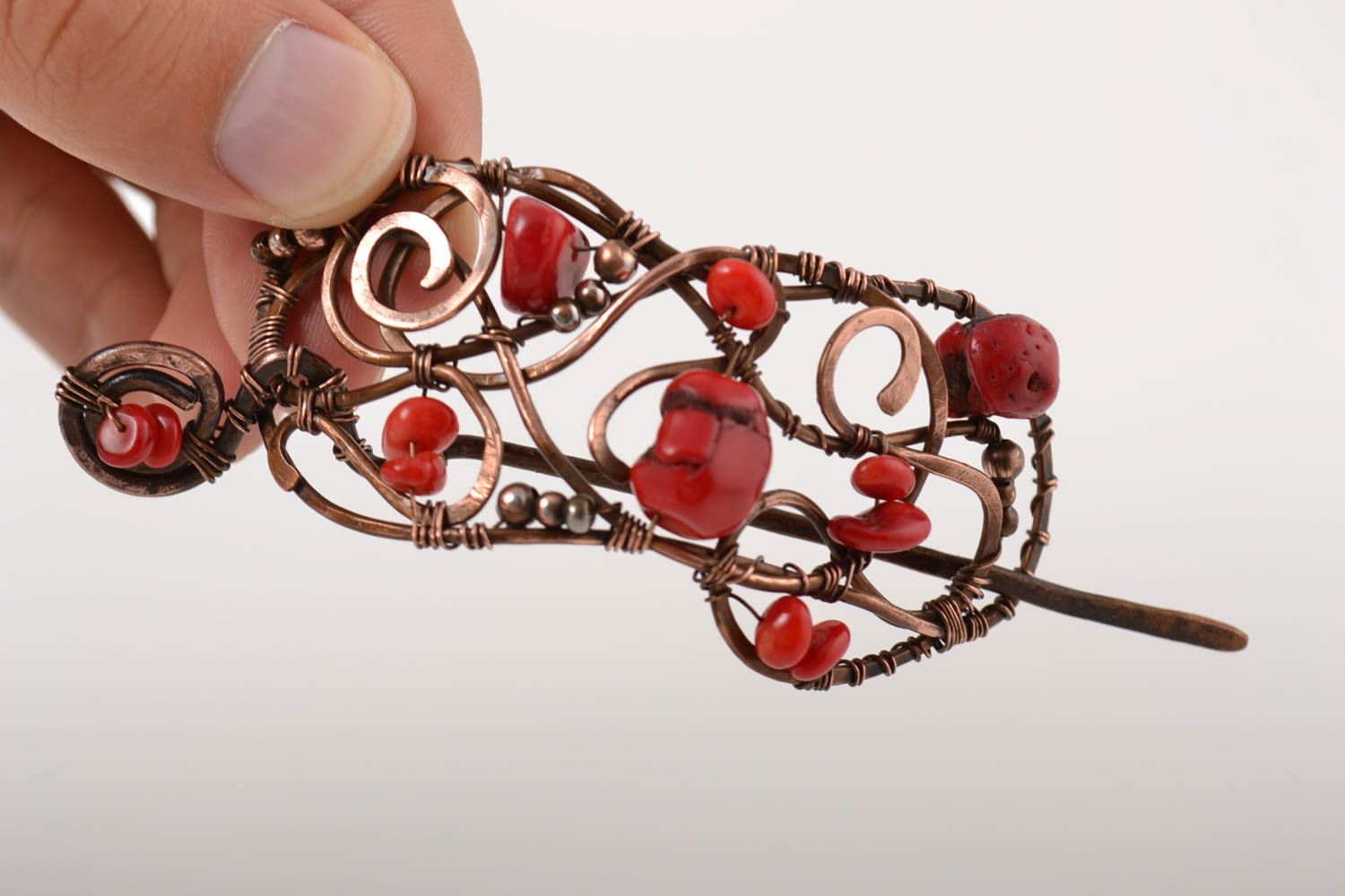Handmade hair clip designer accessory unusual jewelry copper hair clip photo 5
