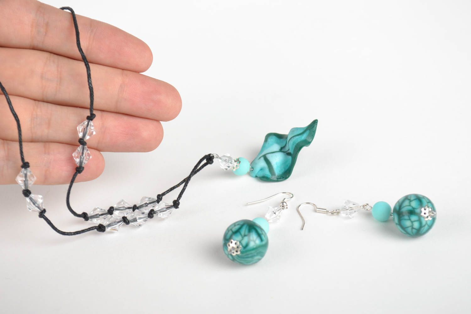 Handmade jewelry pendant necklace designer earrings jewelry set polymer clay photo 5