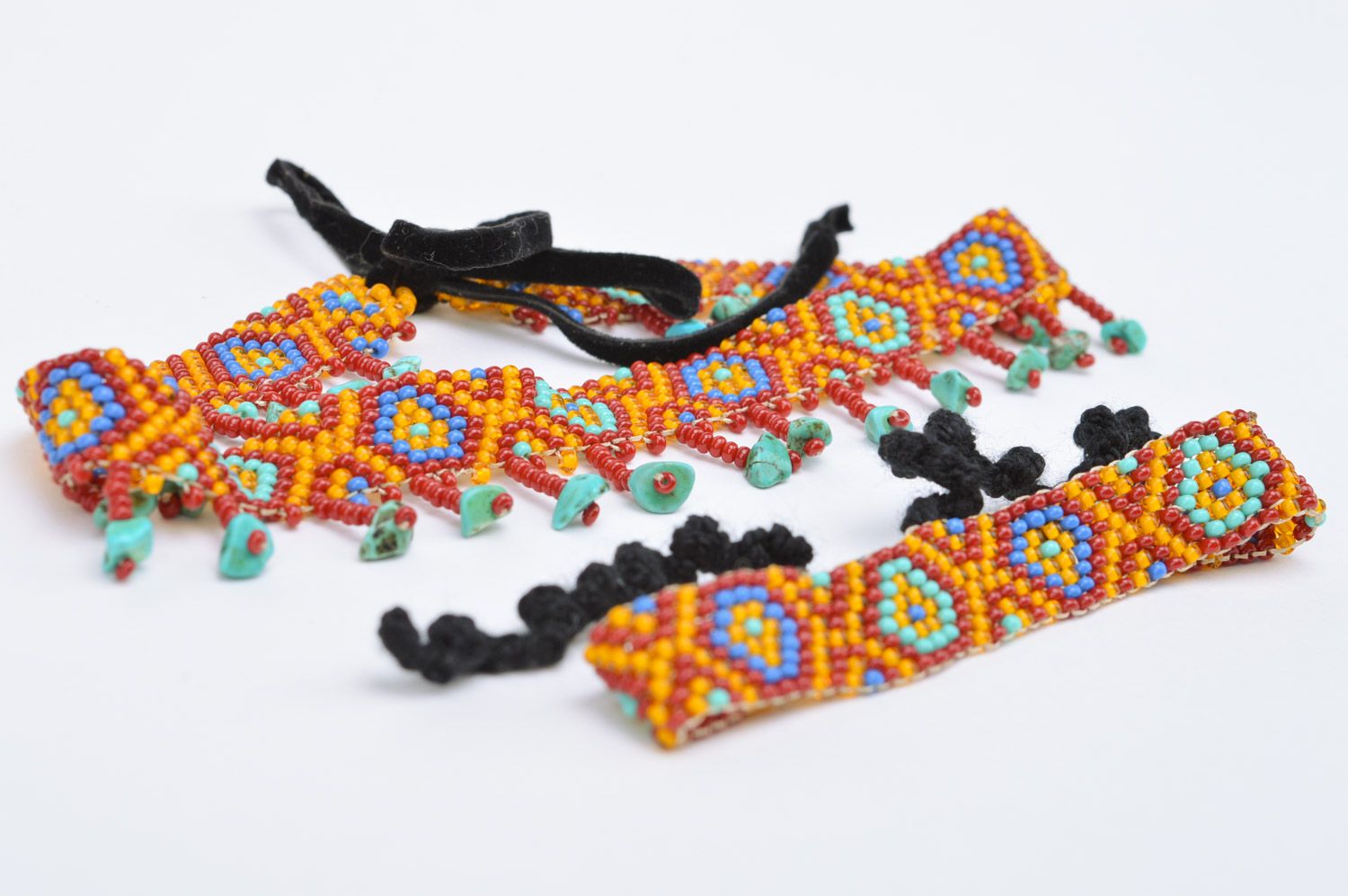 Schmuckset aus Glasperlen Collier und Armband bunt ethnisch handmade 2 Stück foto 5