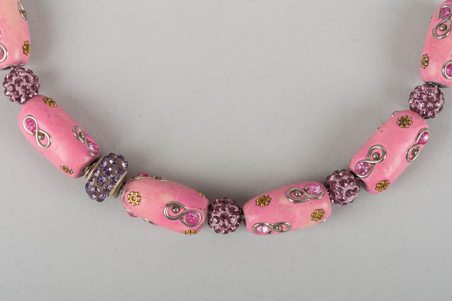Handmade necklace made of polymer clay and crystals beaded jewelry for women photo 3
