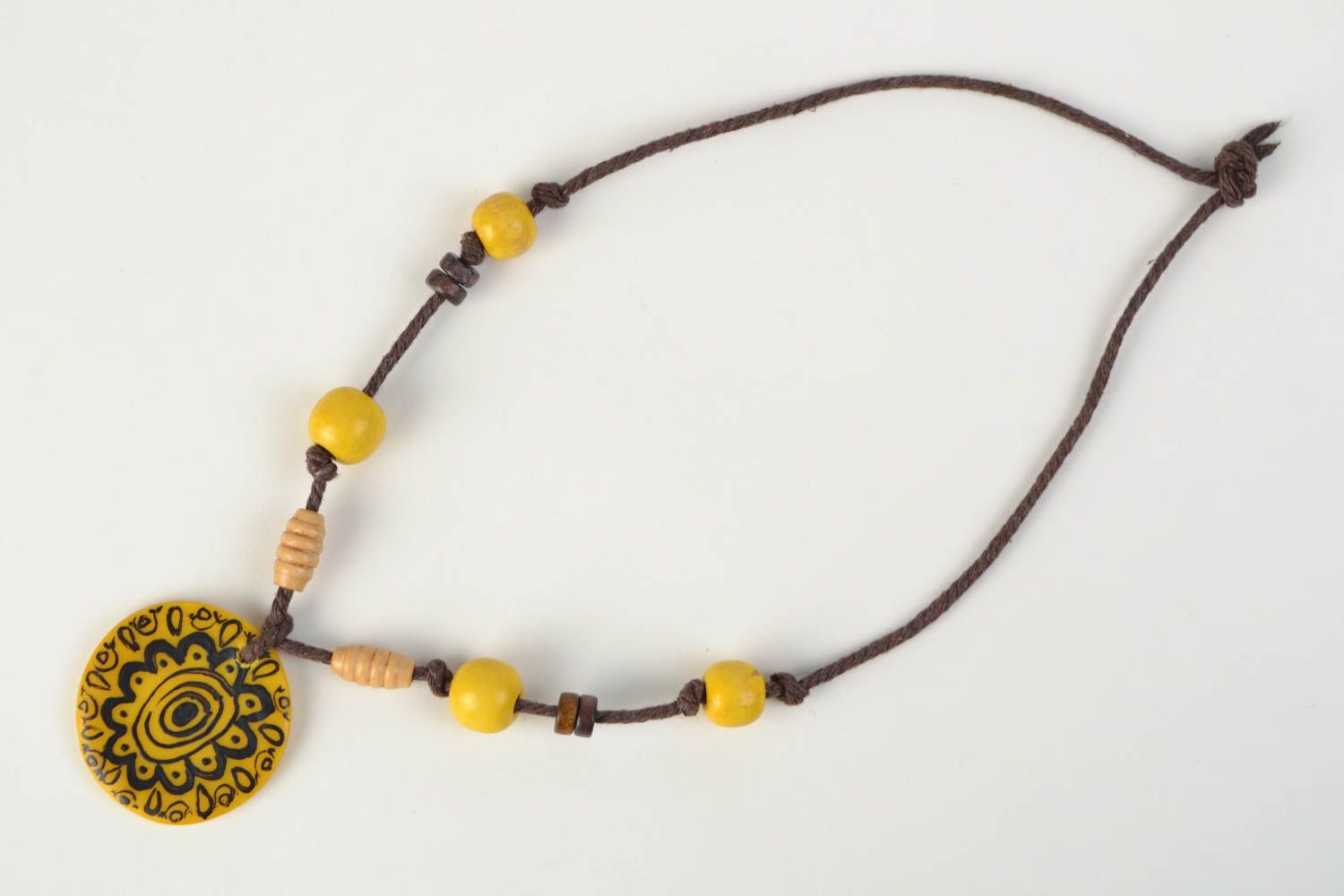 Handmade yellow polymer clay neck pendant painted with acrylics photo 3