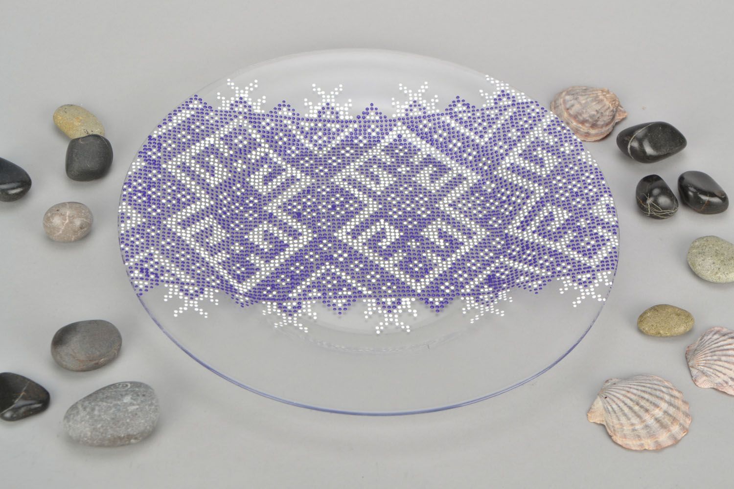 Стеклянная тарелка с орнаментом Фиолетовая фото 1