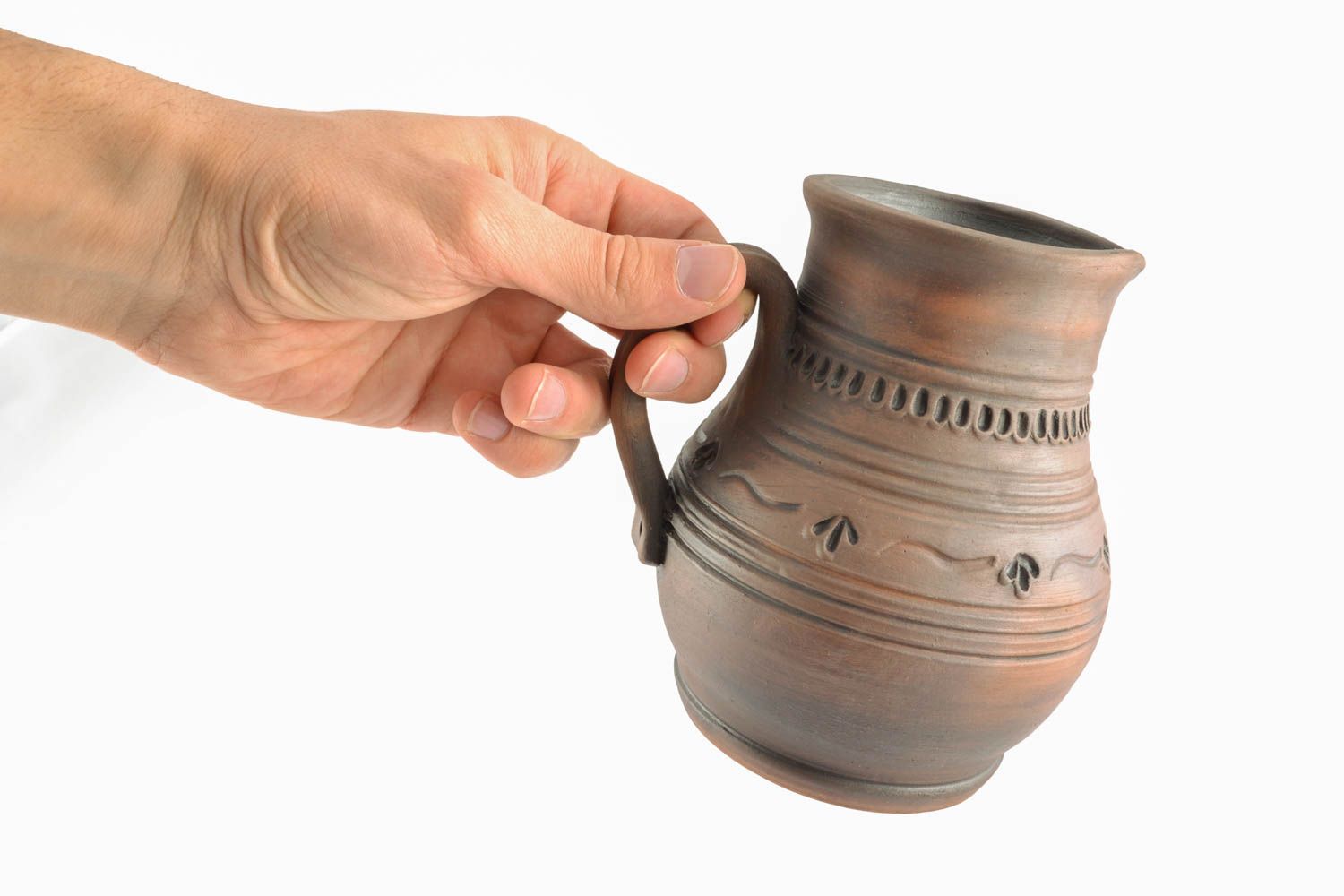 Cruche en céramique avec ornement faite main photo 1