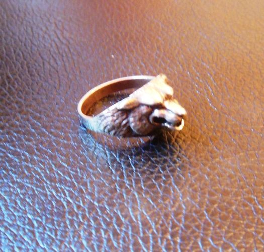 Кольцо в этническом стиле из металла ручной работы с головой волка унисекс авторское фото 1