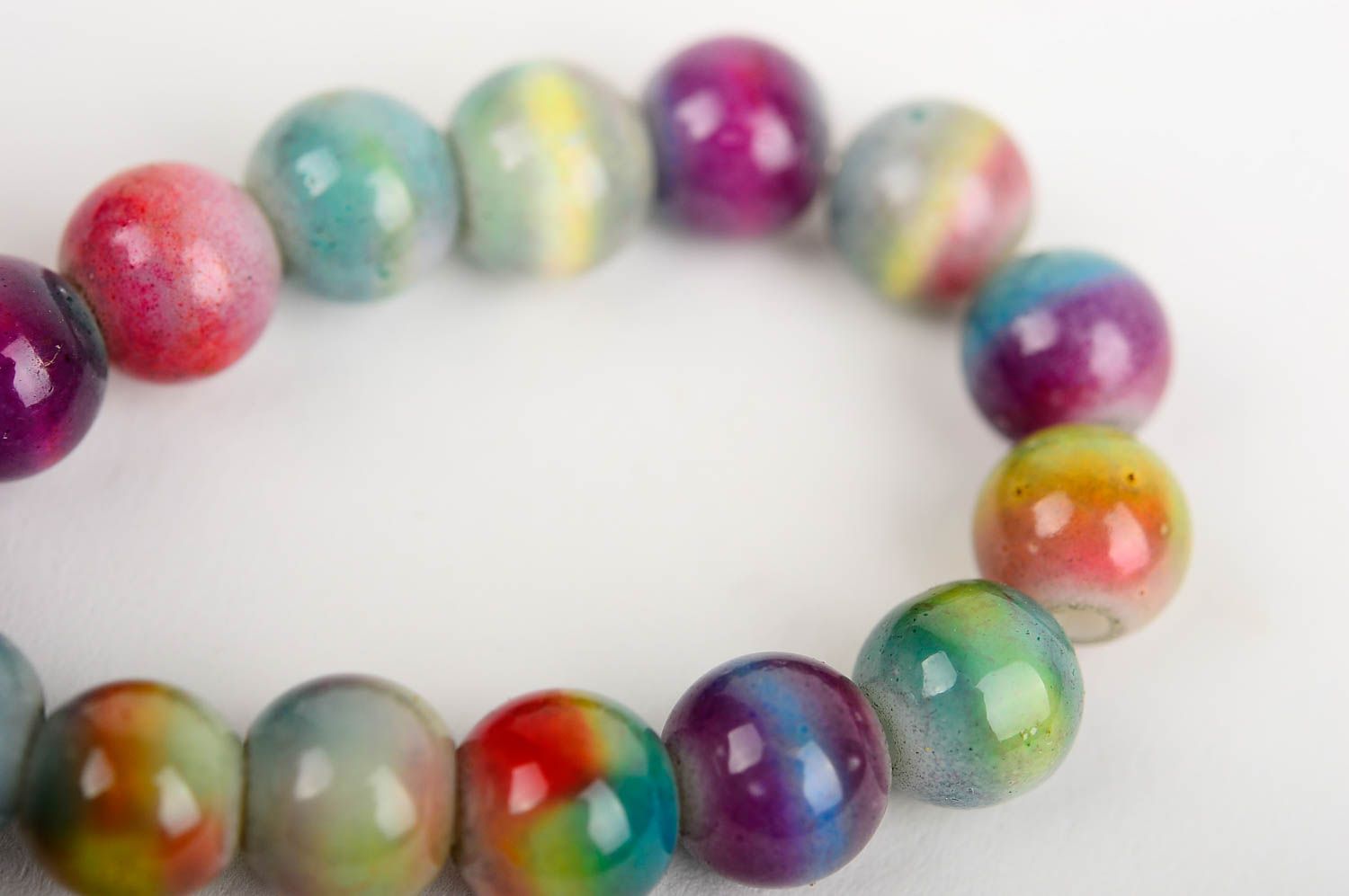 Multicolor fusion glass beads stretchy unisex bracelet photo 5