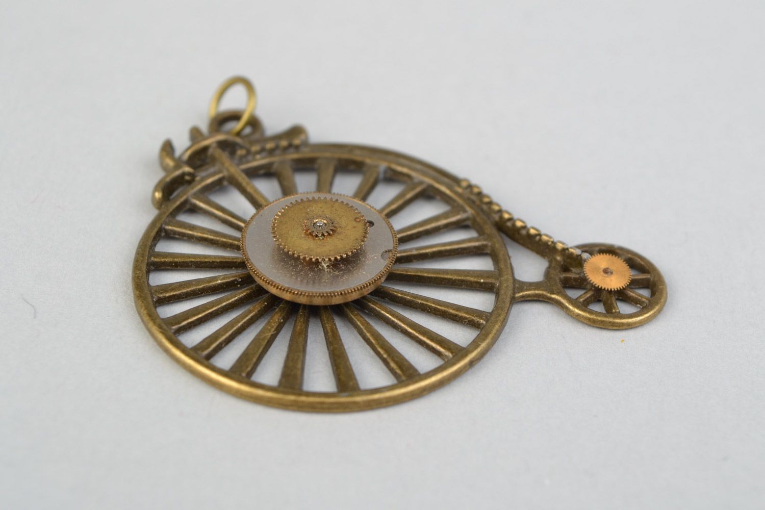 Handmade designer large metal neck pendant in steampunk style for women photo 5