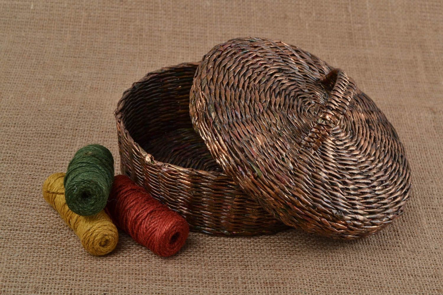 Handmade woven basket unusual present basket stylish decor basket made of paper photo 1