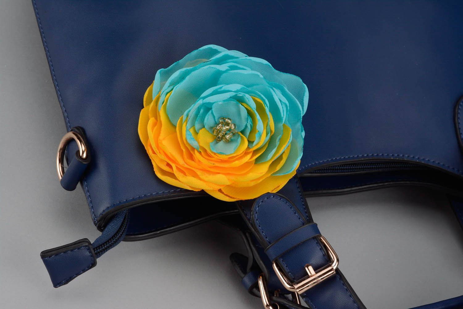 Yellow and blue flower brooch photo 3