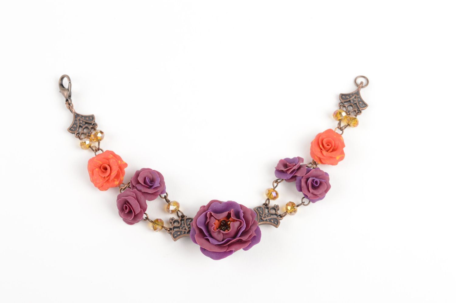 Handmade bracelet polymer clay jewelry fashion bracelet with flowers womens gift photo 2