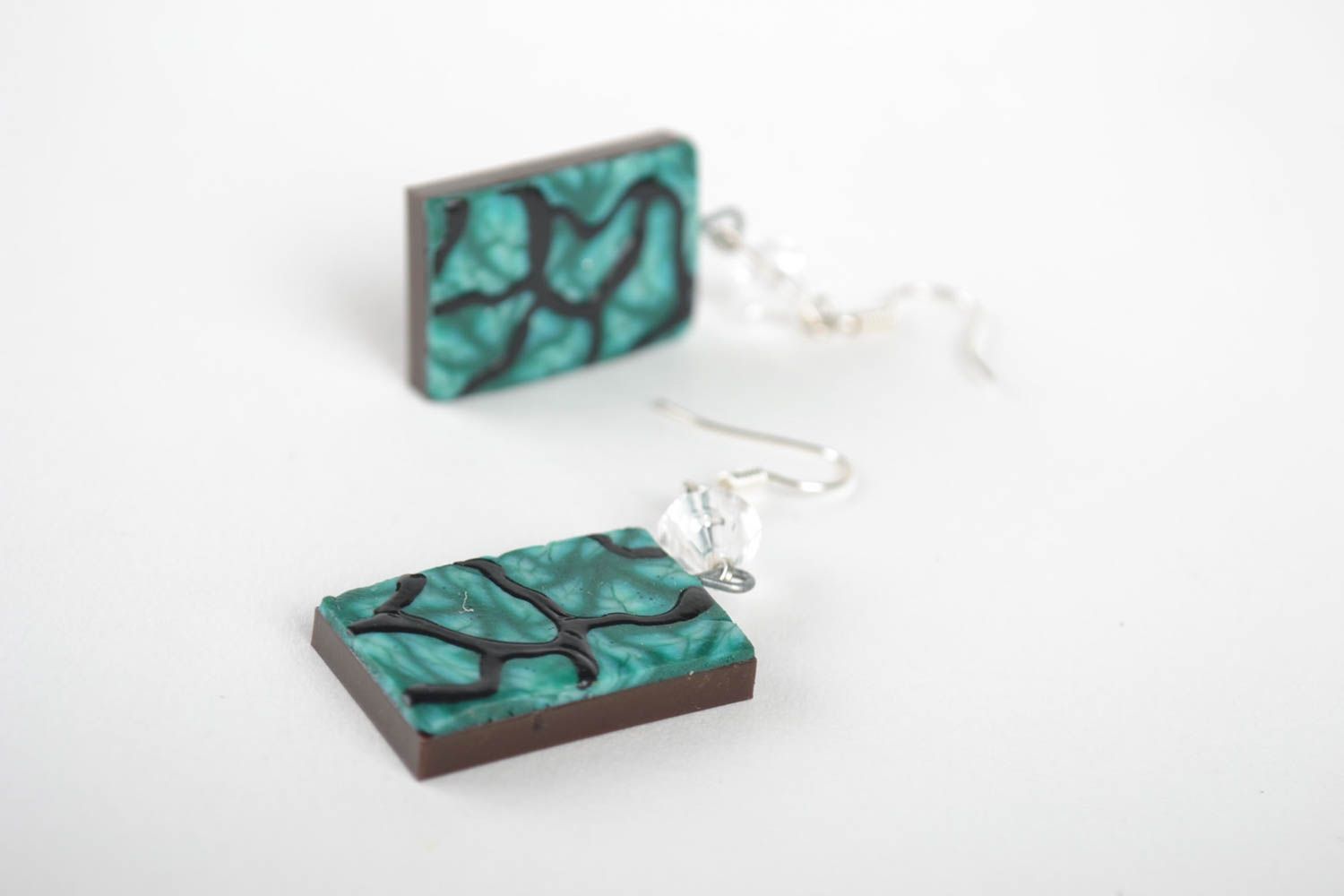 Square handmade polymer clay earrings designer unique accessories for woman photo 3
