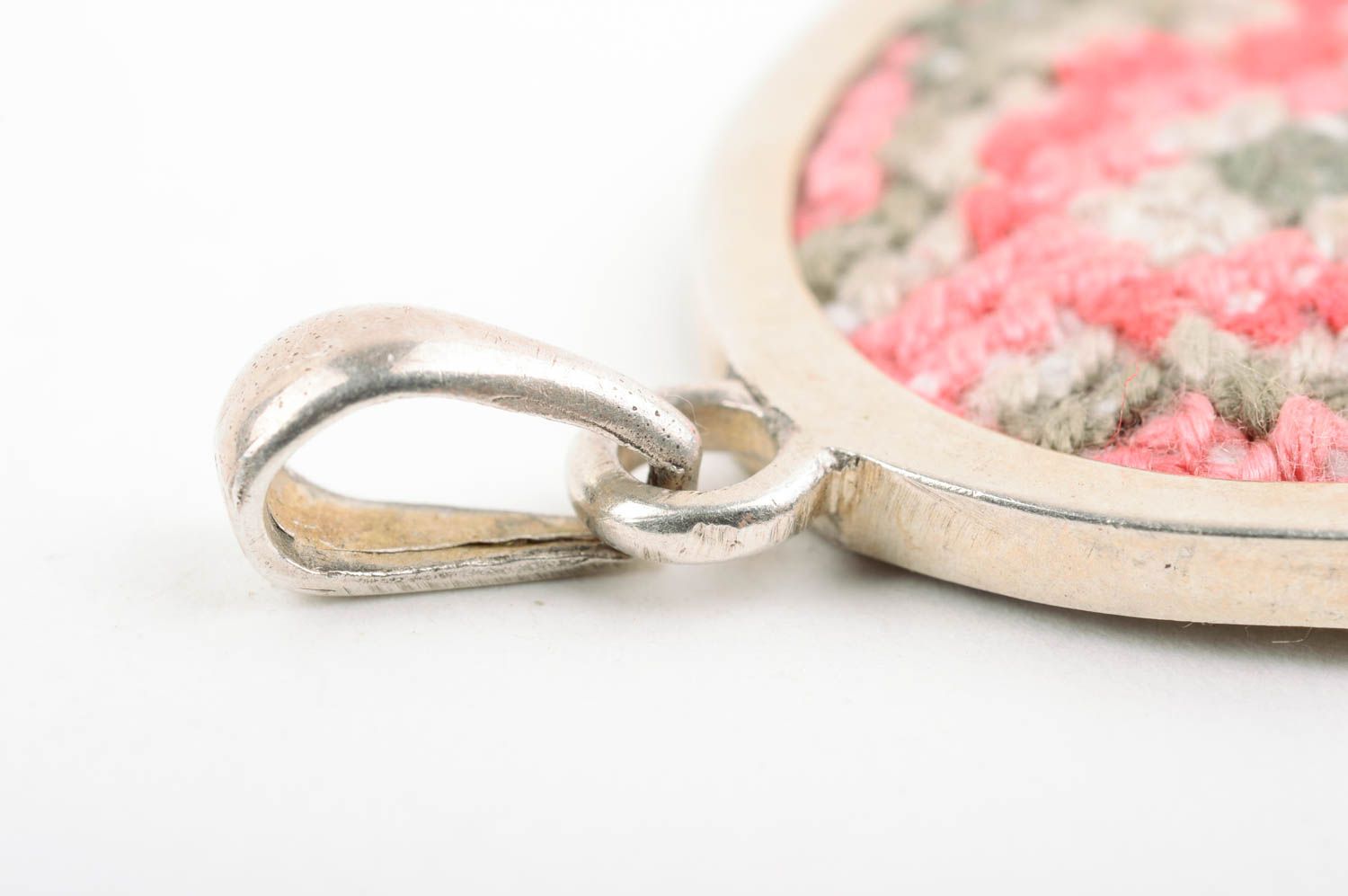 Handmade embroidered pendant female oval jewelry stylish accessory gift photo 3