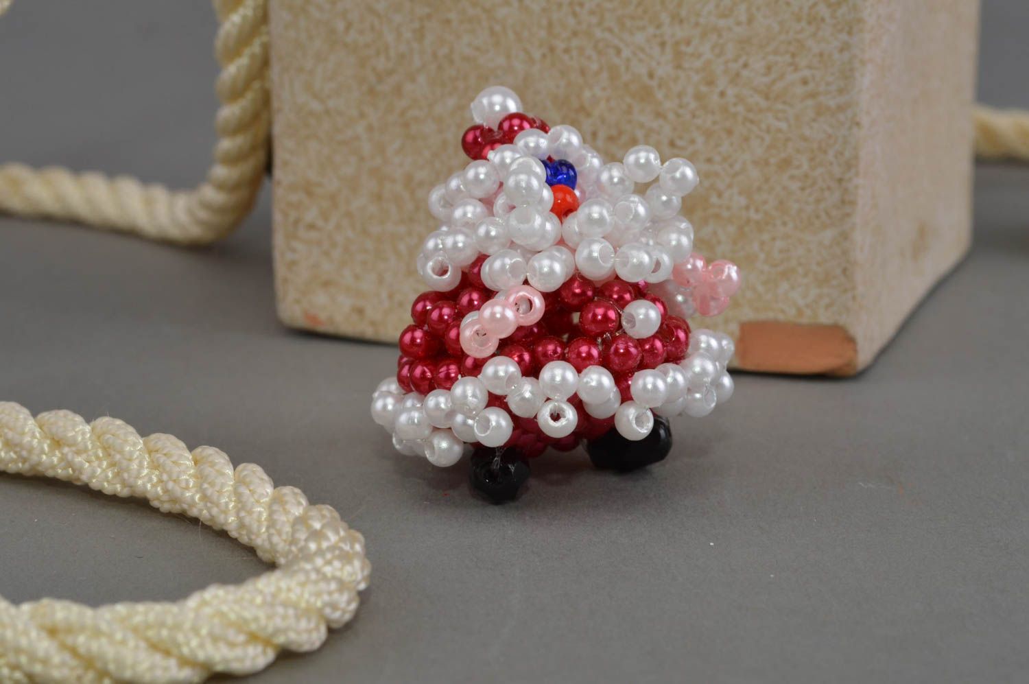 Small designer beaded figurine of Santa Clause handmade festive table decorative photo 1
