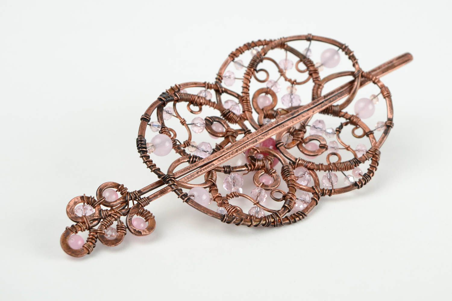 Handmade Kupfer Schmuck Haarspange mit Perlen in Rot Accessoire für Haare foto 5