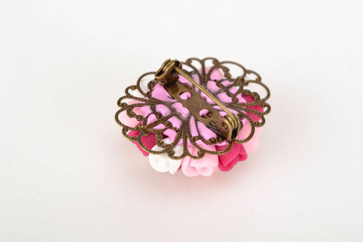 Elegant lace polymer clay brooch Roses photo 4