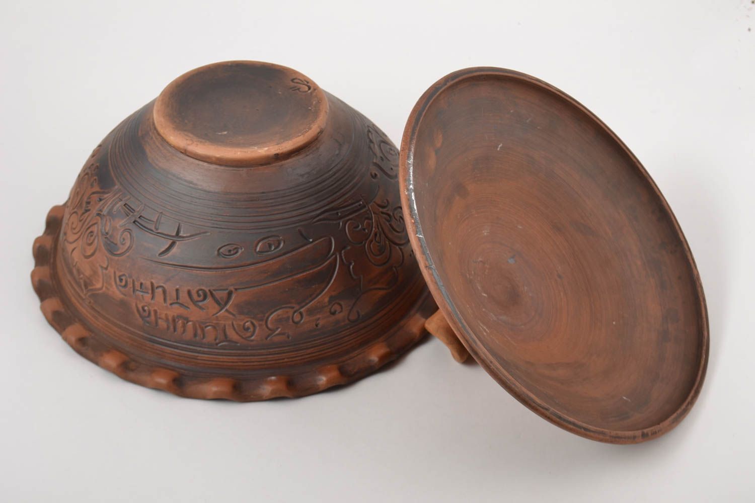 Handgemachte Schüssel mit Deckel Schale aus Ton handgemachte Keramik für Kochen foto 5