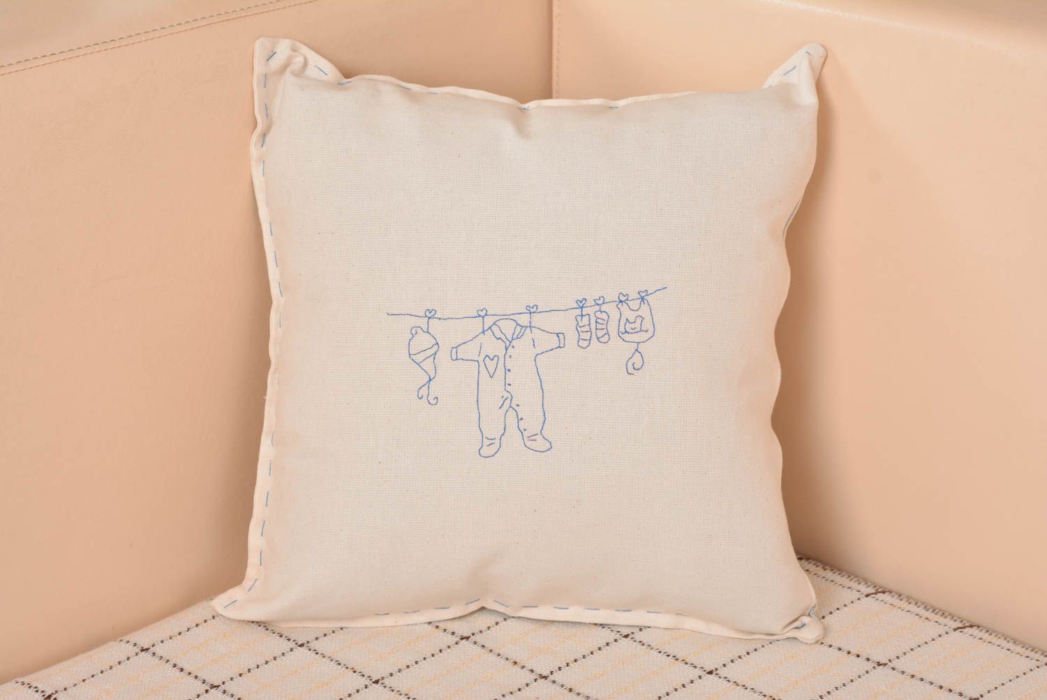 Pillowcase made of semi linen beautiful white embroidered handmade home textile photo 1