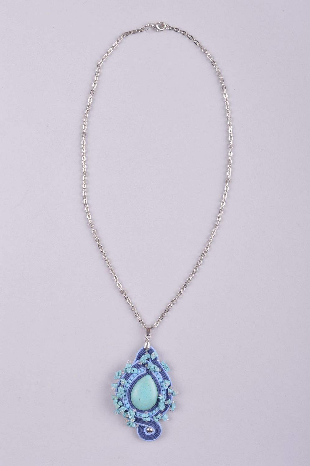 Beautiful handmade textile necklace cute beaded pendant artisan jewelry photo 2