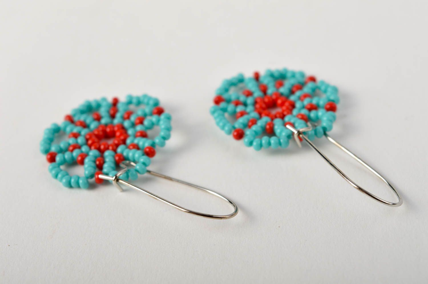 Handmade designer earrings unusual flower earrings blue beaded jewelry photo 3