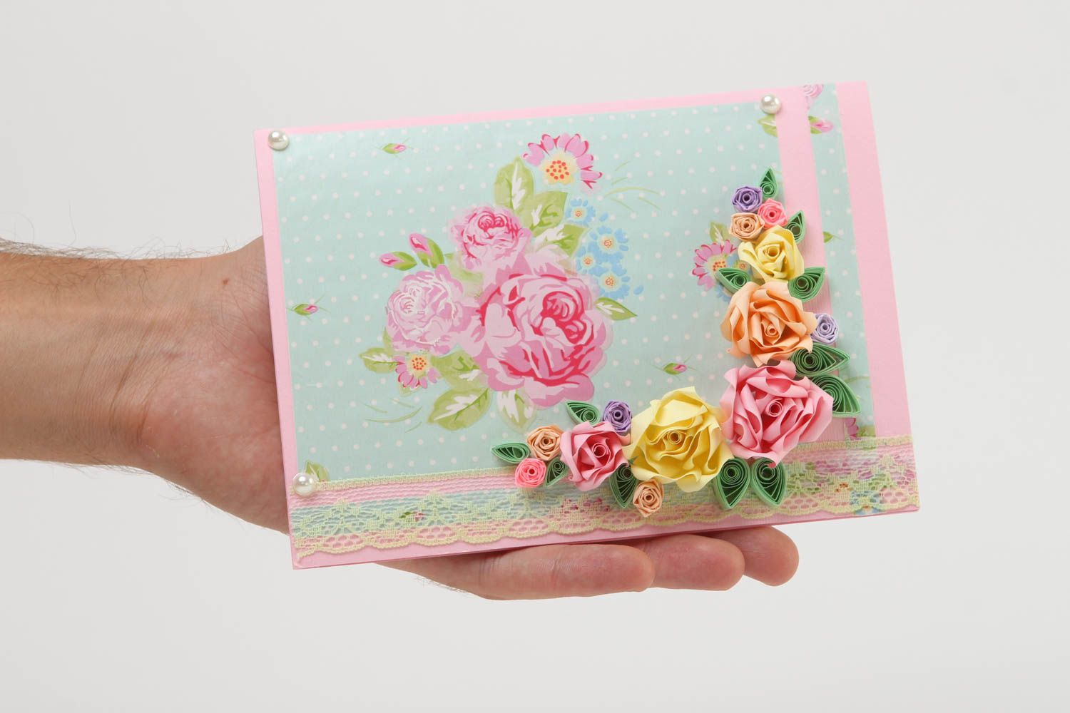 Handmade Scrapbook Karten schöne Grusskarten Papier Karten exklusiv mit Blumen foto 5