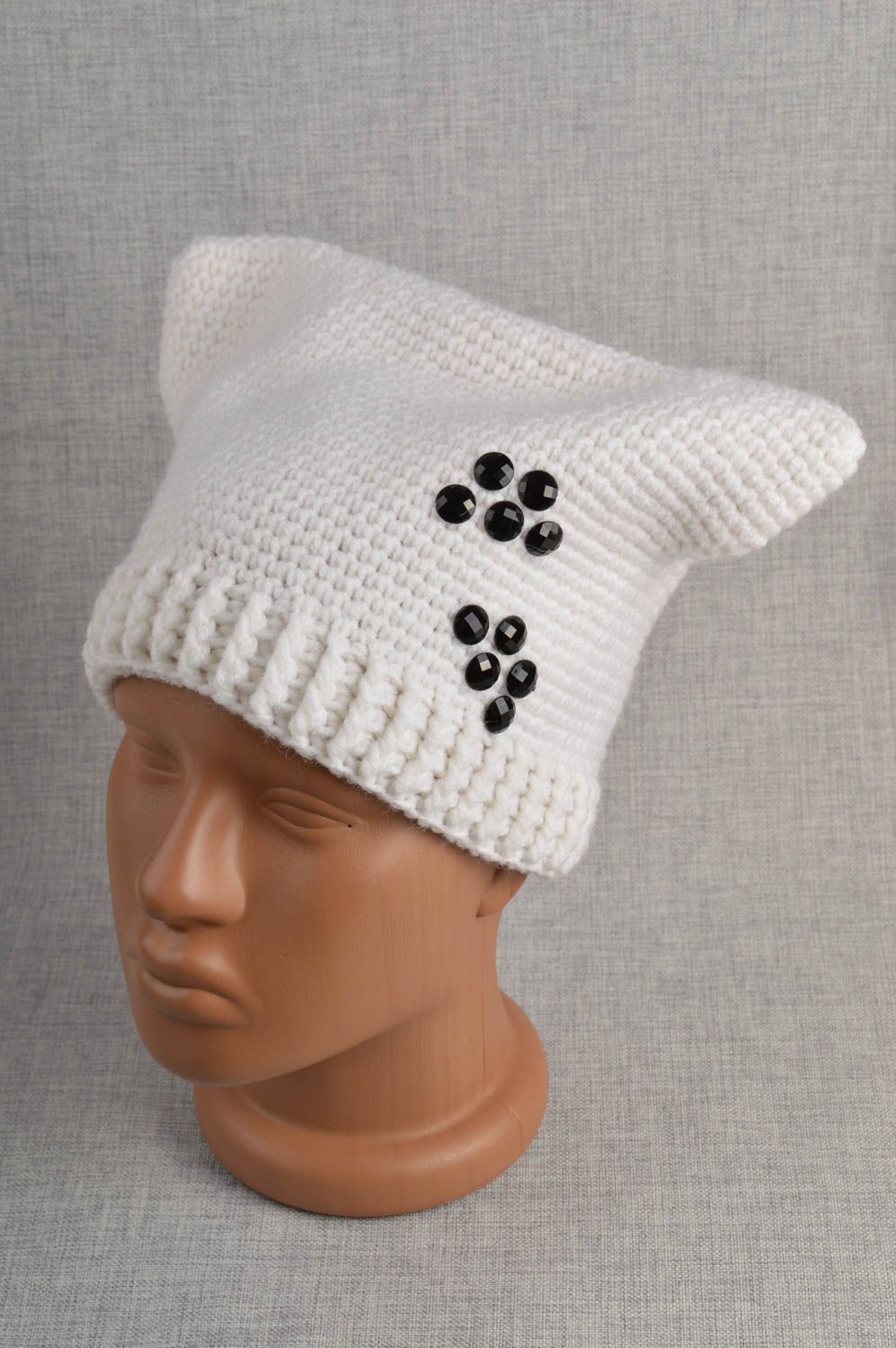 Bonnet tricot Chapeau fait main blanc Vêtement enfant cadeau pour enfant photo 1