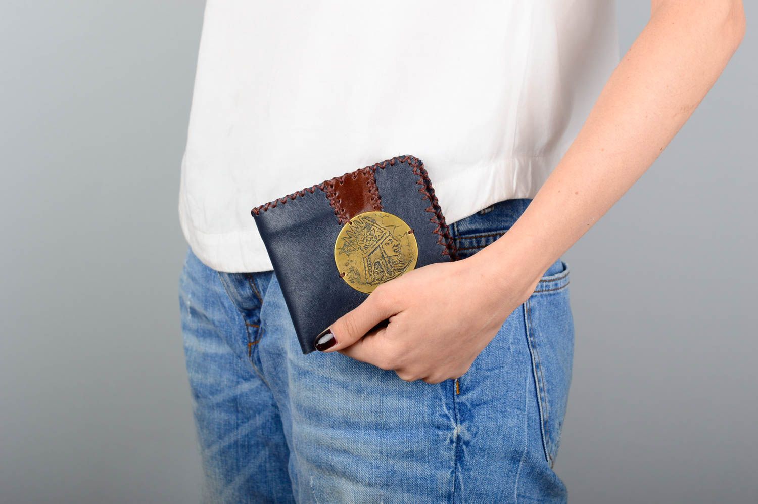 Unusual leather wallet handmade stylish purse unisex designer accessory photo 5