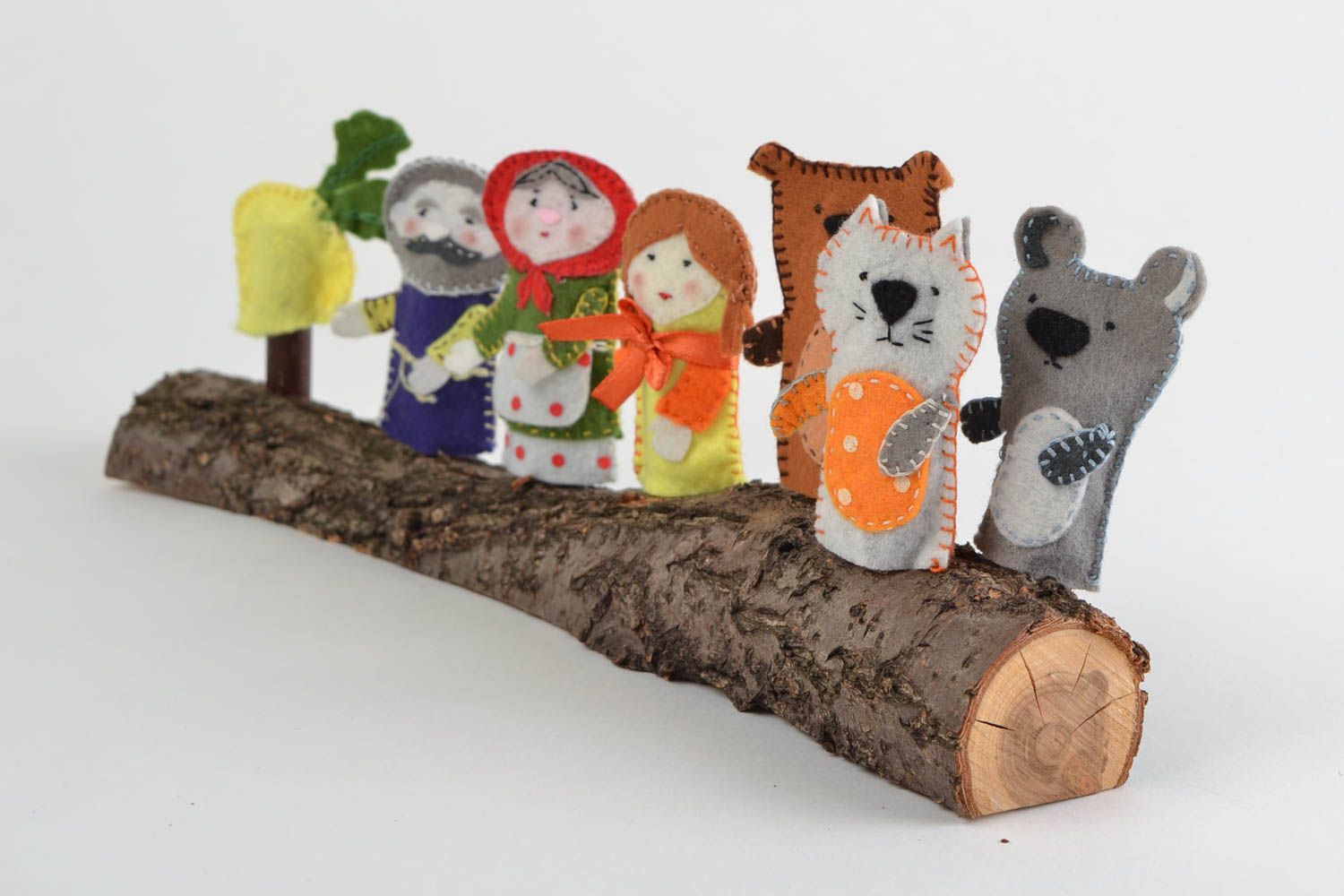 Bright handmade children's felt puppet toys set 7 pieces Turnip fairy tale photo 3